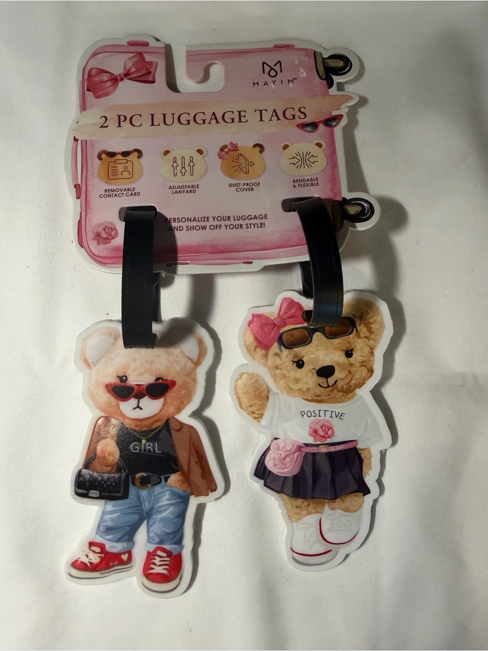 Teddy Bear Kids Luggage Tags - 2 Pack by Mayim. NEW